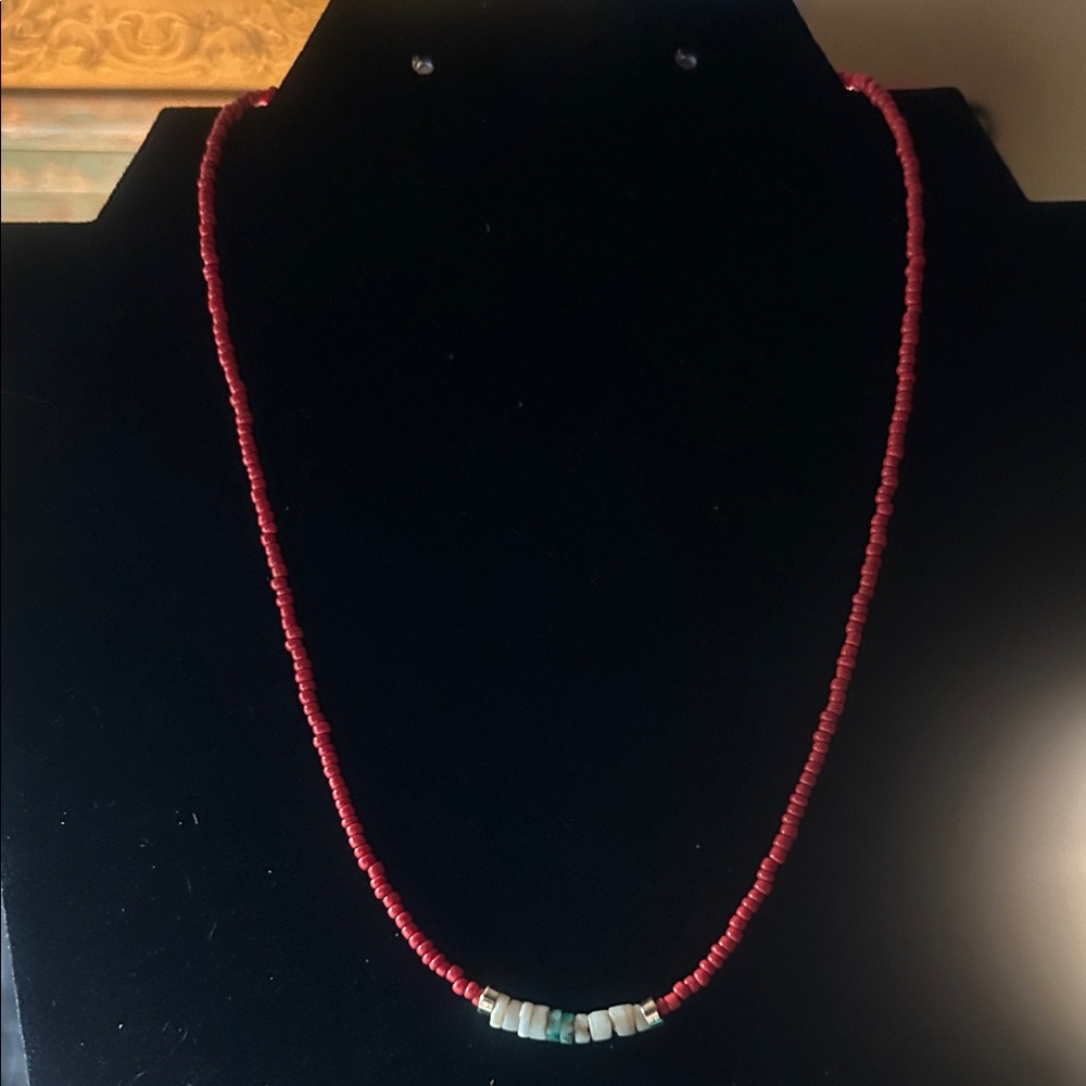 Chic Red and Beige Beaded Necklace